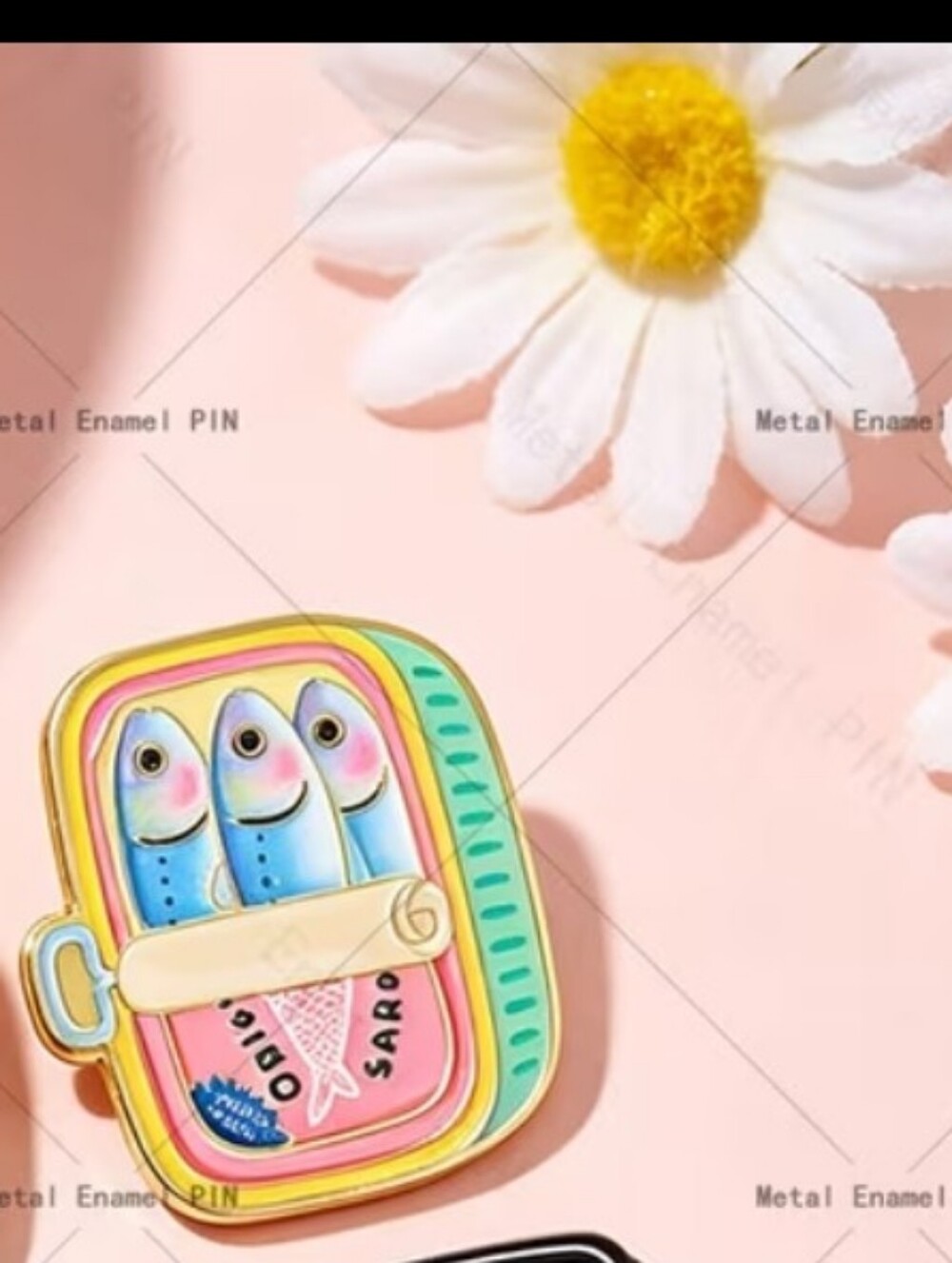 Colorful Pink & Teal Sardine Tin Enamel Pin